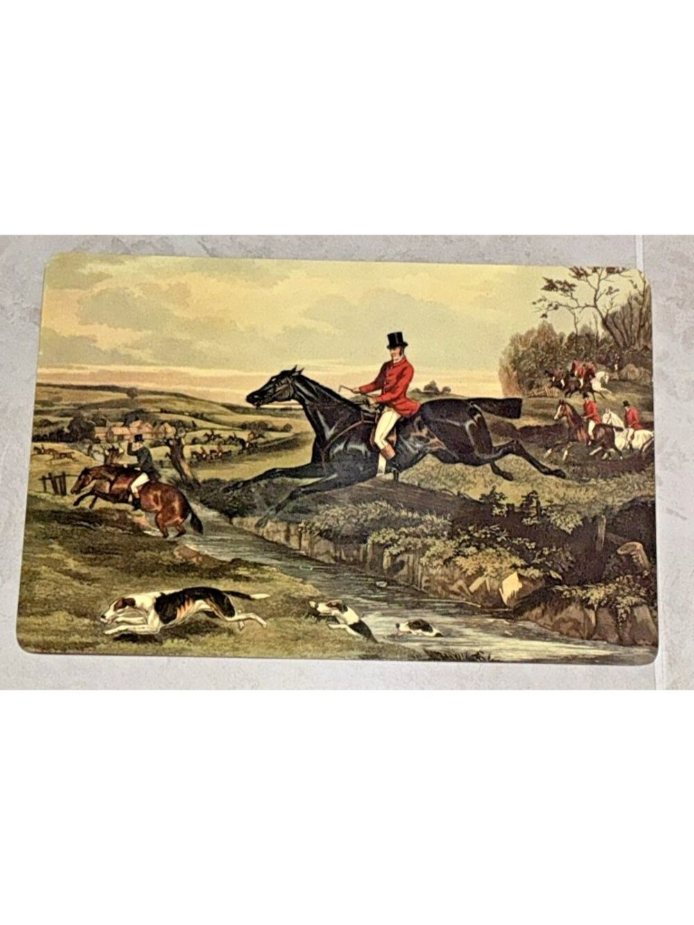 Bombay Company Set of 4 Cork Placemats Full Cry Fox Hunting Scene 12x18
